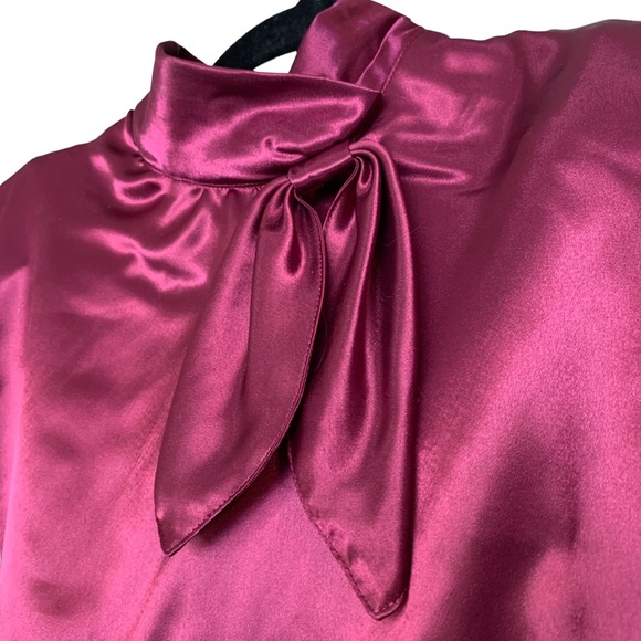 Courtney Rhodes Vintage Burgundy Long Sleeve Blouse w/ Tie Neck Size 14 - Picture 3 of 9